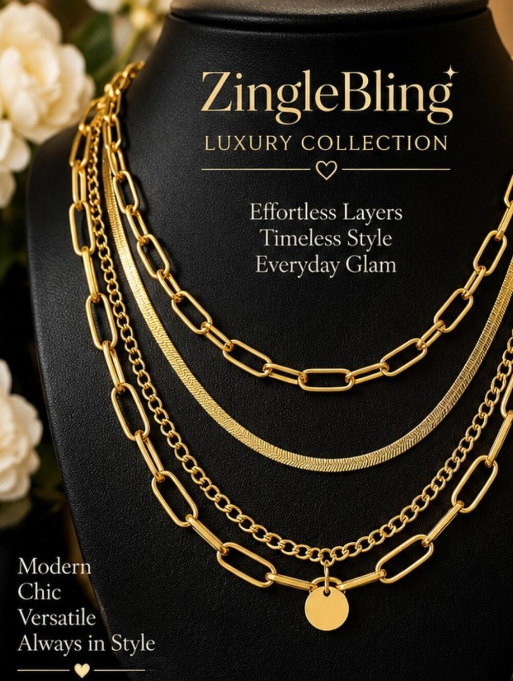 Gold Tone Multi Strand Layered Paperclip Snake Chain Necklace NWT